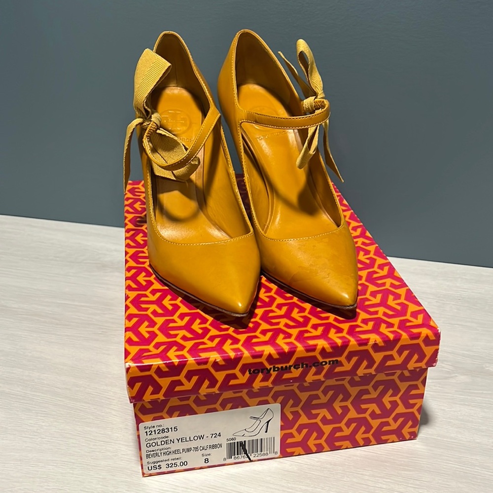 Tory Burch yellow bow heels